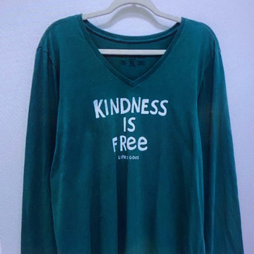 Teal Long Sleeve Shirt with 'Kindness is Free' Print